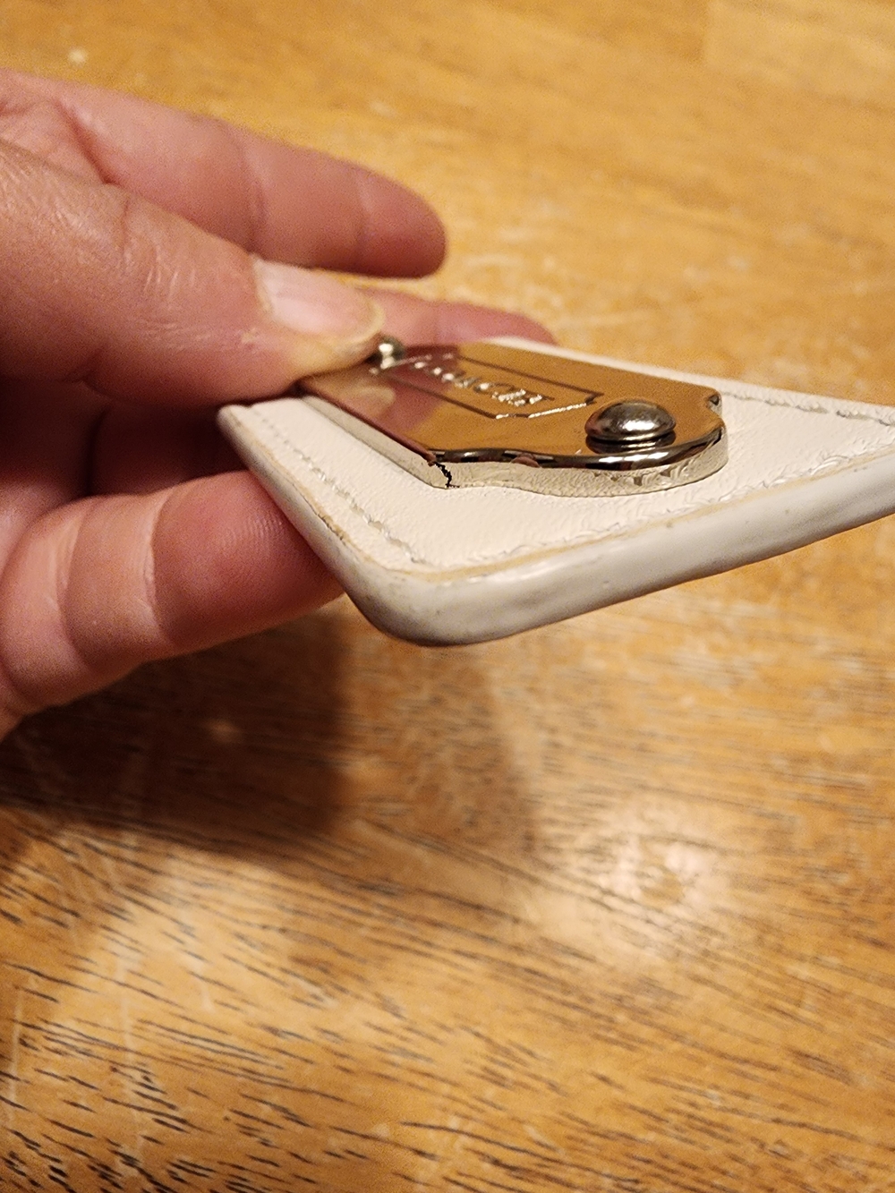 Coach Leather Key Fob Bag Charm Keychain Hang Tag featuring a silver-tone metal - Picture 4 of 9